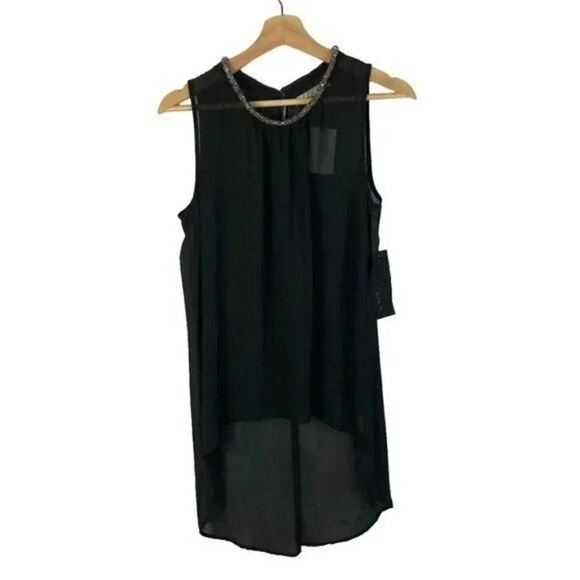 Chloe K Black Silver Beaded Round Neck Sleeveless Blouse L - Picture 1 of 3